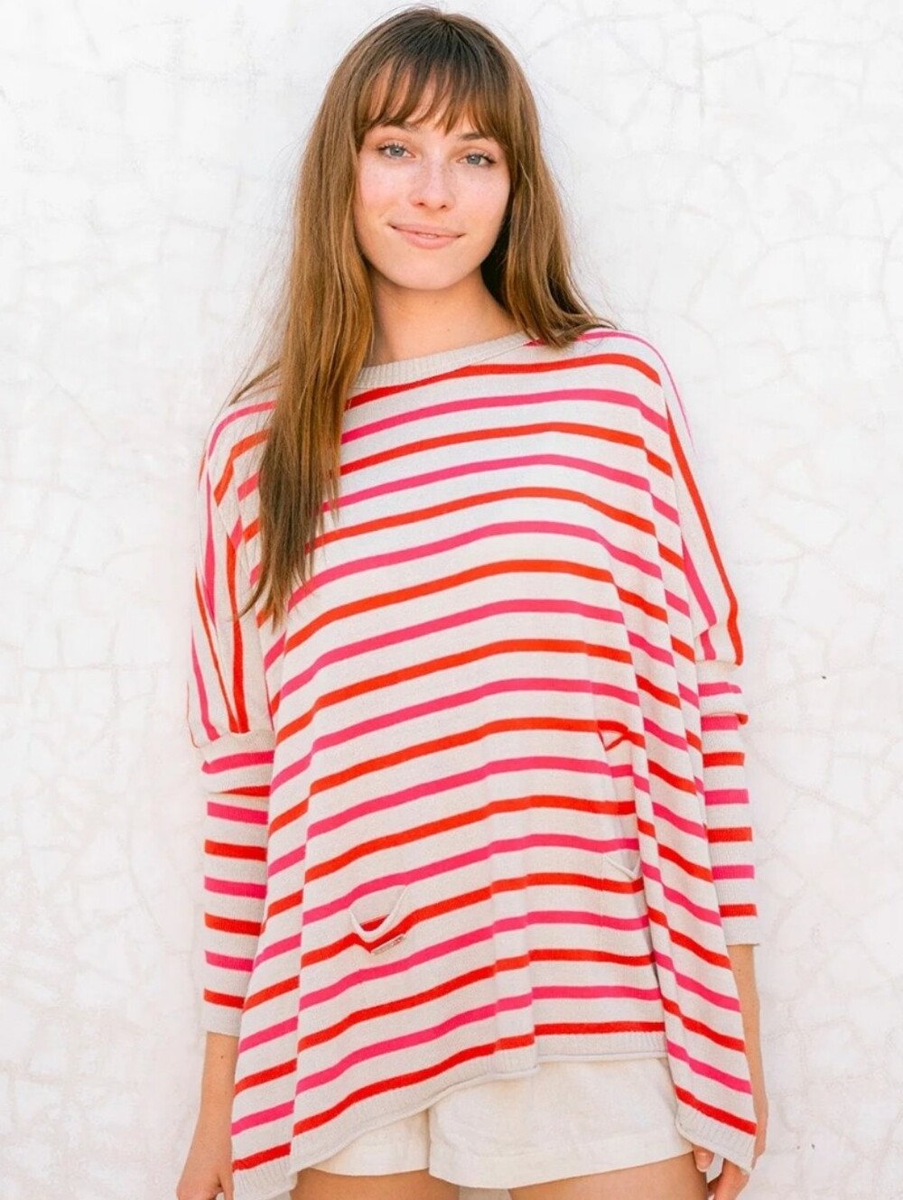Mersea Relaxed Crewneck Striped Sweater in Pink & Cream